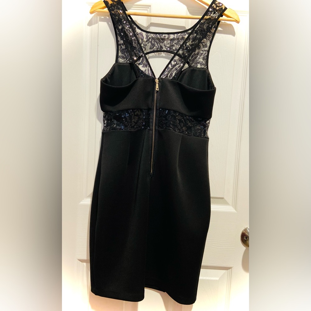 GUESS Black Sequin Lace-Trim Bodycon Dress